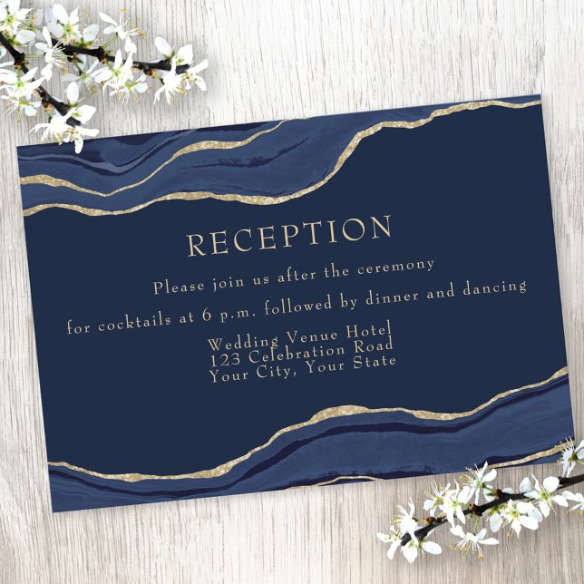 Carte D'accompagnement Marine Blue Agate Gold Parties scintillant Récepti (Créateur téléchargé)