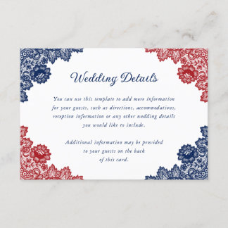 Carte D'accompagnement Marine Blue and Red Floral Lace Détails du Mariage