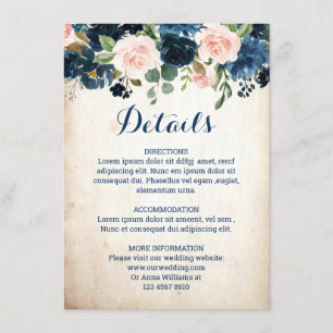 Carte D'accompagnement Marine Blue Blush Rose Rose Boho Détails du Mariag