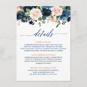 Carte D'accompagnement Marine Blue Blush Rose Rose Boho Détails du Mariag