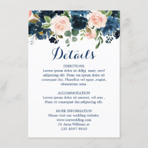 Carte D'accompagnement Marine Blue Blush Rose Rose Boho Détails du Mariag