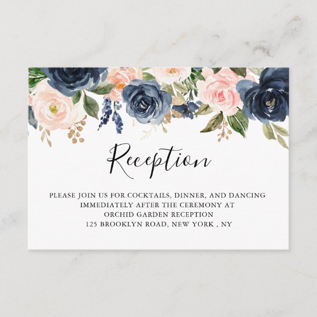 Carte D'accompagnement Marine Blue Blush Rose Rose Boho Réception de mari (Devant)