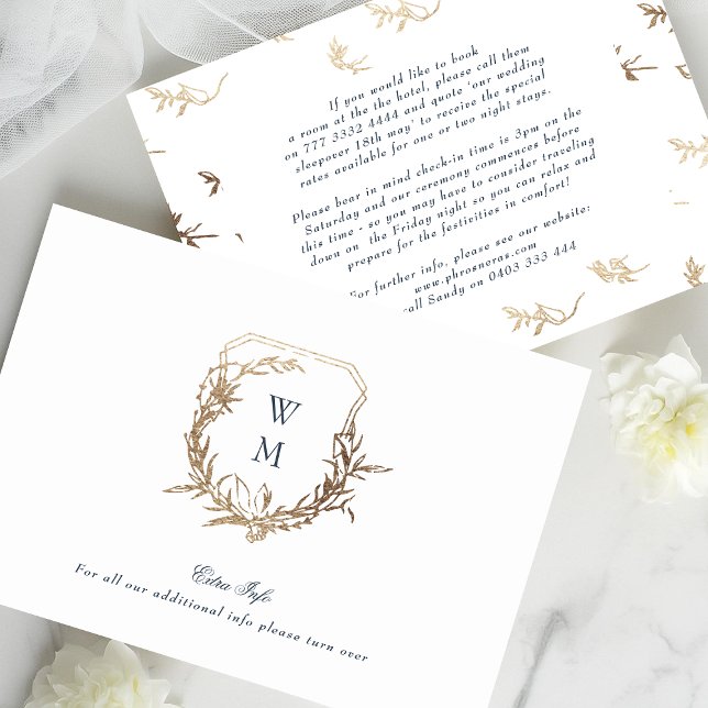 Carte D'accompagnement Marine Blue Classic Gold Crest Détails du mariage (Créateur téléchargé)