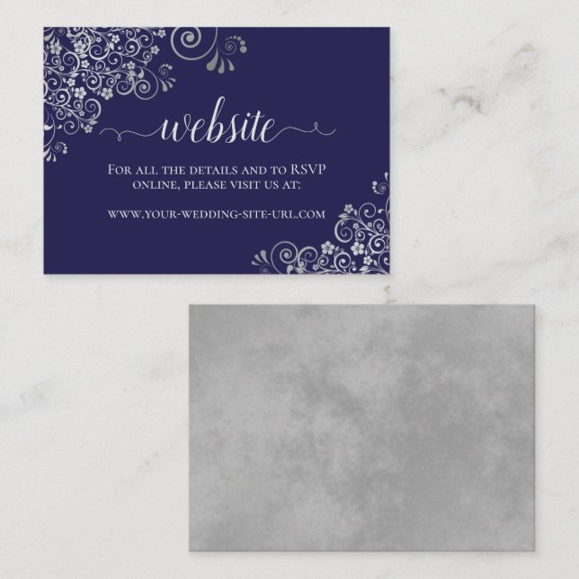 Carte D'accompagnement Marine Blue Elegant Silver Lace Mariage Website (Devant / Derrière)