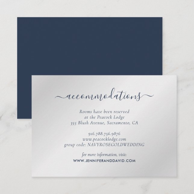 Carte D'accompagnement Marine Blue et Silver Mariage Hôtel Hébergement (Devant / Derrière)