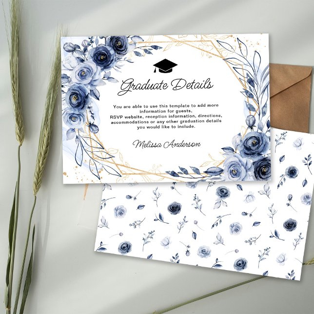 Carte D'accompagnement Marine Blue Flowers Détails du diplôme (Créateur téléchargé)