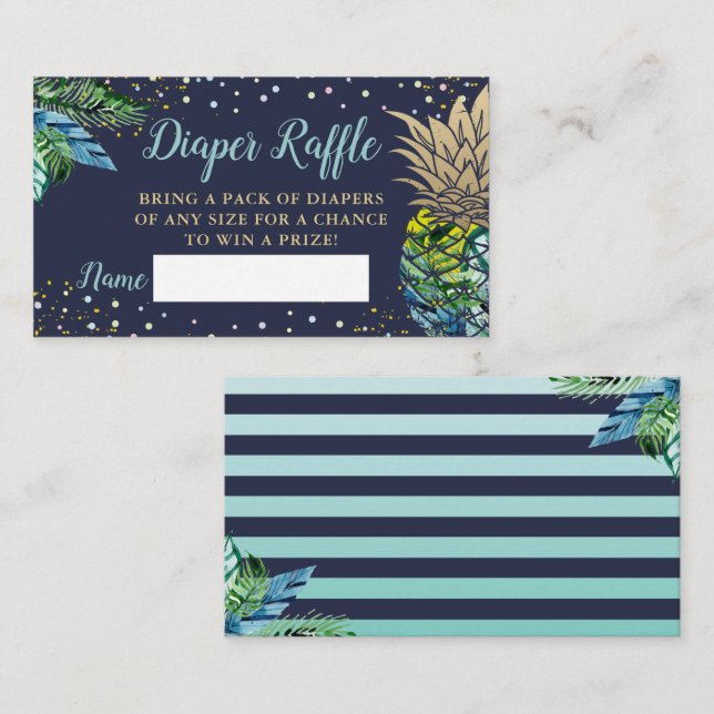 Carte D'accompagnement Marine Blue Gold Ananas Baby shower Déchets Raffle (Devant / Derrière)