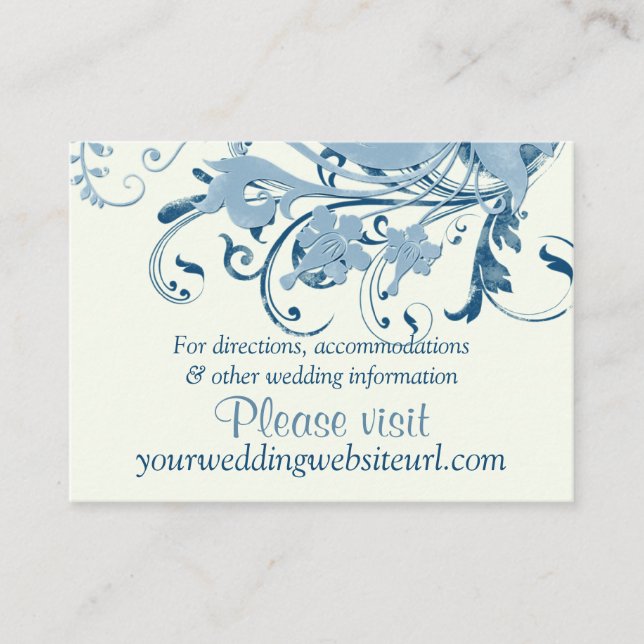Carte D'accompagnement Marine Blue Ivory Floral Mariage Site Web Insérer (Devant)