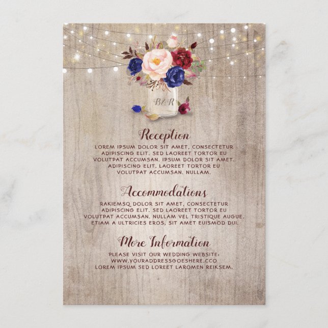 Carte D'accompagnement Marine Blue Red et Blush Russe Information Mariage (Devant)