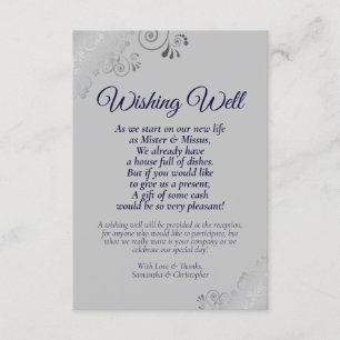 Carte D'accompagnement Marine Blue & Silver Grey Mariage Wishing Well Poe