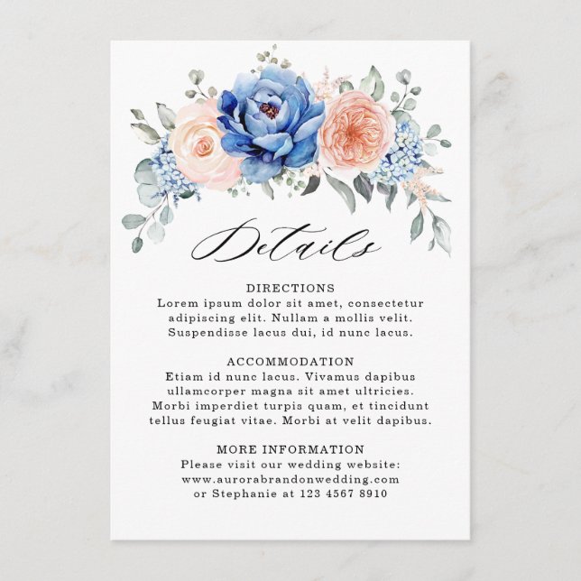 Carte D'accompagnement Marine Blue Slate Dusty Blush Pink Détails du Mari (Devant)