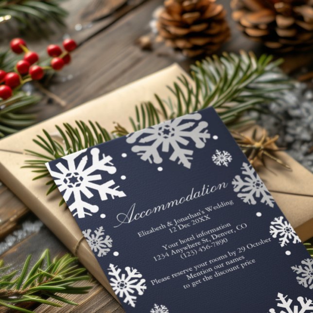 Carte D'accompagnement Marine Blue Snowflakes Hiver Mariage Hébergement (Créateur téléchargé)