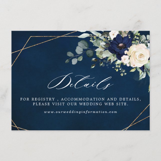 Carte D'accompagnement Marine Blush Floral Greenery Mariage géométrique (Devant)