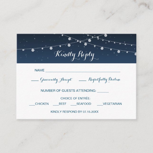 Carte D'accompagnement Marine Céleste Bleu étoile Nuit Mariage RSVP (Devant)