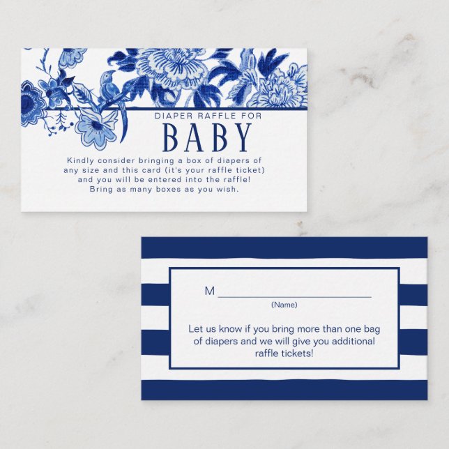 Carte D'accompagnement Marine d'influence asiatique dans Blue Floral Bird (Devant / Derrière)