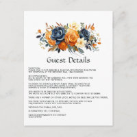 Marine et Orange Floral Mariage Détails au sujet d