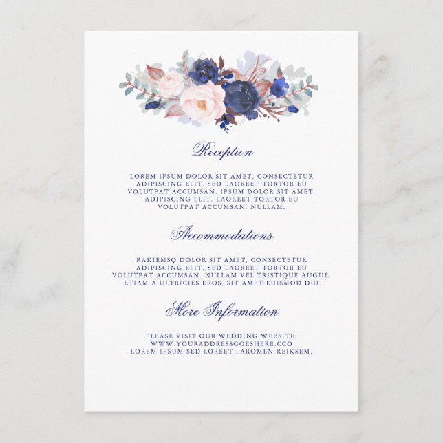 Carte D'accompagnement Marine Floral Mariage Information Invité (Devant)
