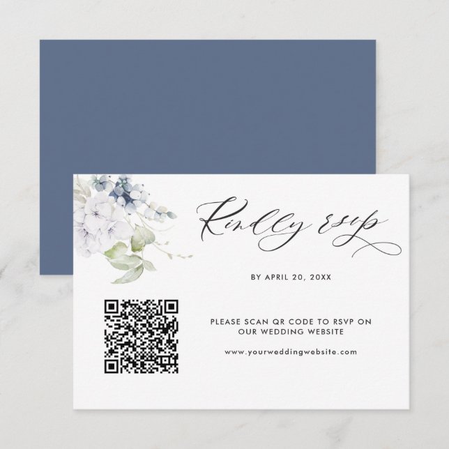 Carte D'accompagnement Marine Floral Wedding Rsvp Online avec Scan QR Cod (Devant / Derrière)