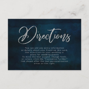 Carte D'accompagnement Marine Luster Bleu foncé Argent Mariage Directions