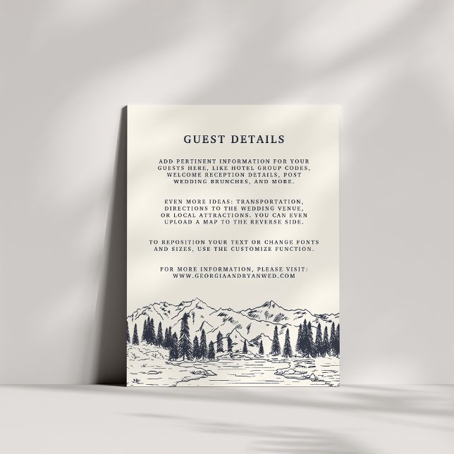 Carte D'accompagnement Marine noire | Mountain Sketch Mariage Détails de  (Créateur téléchargé)