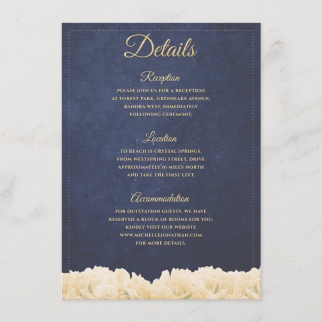 Carte D'accompagnement Marine Or Chic Rustique Pivoine Détails Floraux (Devant)