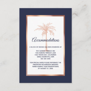 Carte D'accompagnement Marine Rose Gold Palm Tree Mariage Hébergements