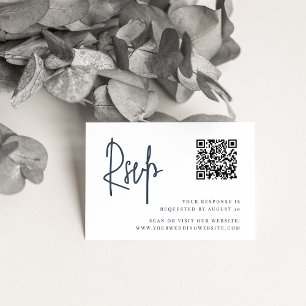 Carte D'accompagnement Marine   Script moderne QR Code Mariage RSVP