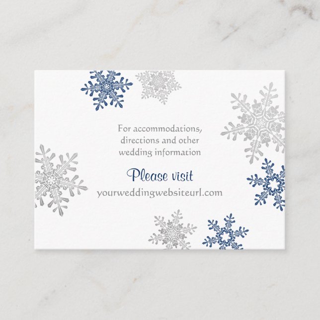 Carte D'accompagnement Marine Silver Snowflake Mariage d'hiver Insertion  (Devant)