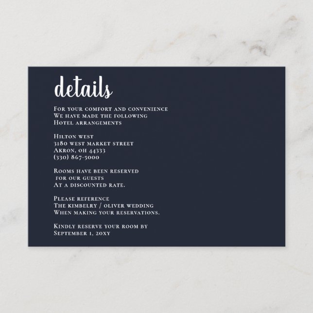 Carte D'accompagnement Marine Simple Calligraphie Mariage moderne (Devant)