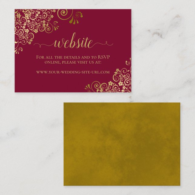Carte D'accompagnement Maroon Burgundy Gold Floral dentelle site Mariage (Devant / Derrière)