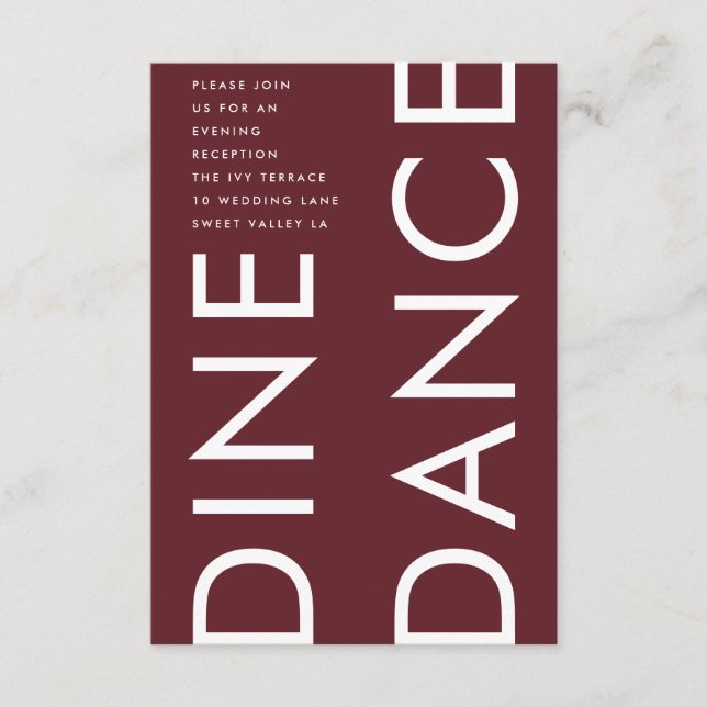 Carte D'accompagnement Maroon de Bourgogne moderne Monogram DINE DANCE Ma (Devant)