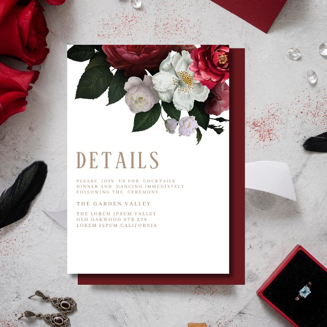 Carte D'accompagnement Maroon romantique Bourgogne détails Mariage (Créateur téléchargé)