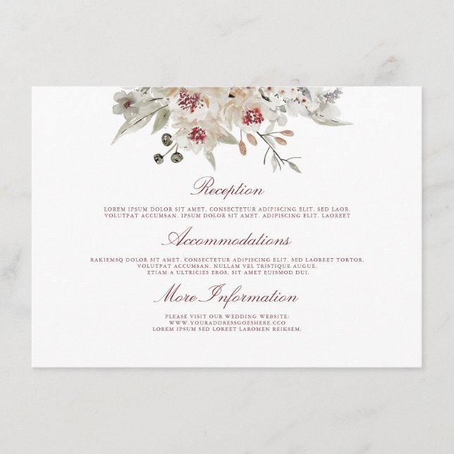 Carte D'accompagnement Marsala et Ivory Mariage Information Invité (Devant)