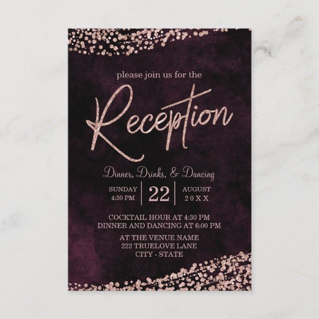 Carte D'accompagnement Marsala Vin & Rose Gold Mariage Réception (Devant)
