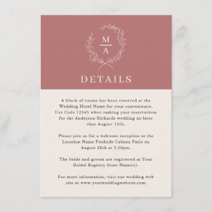 Carte D'accompagnement Marsala Vin Simple Élégant Monogramme Détails