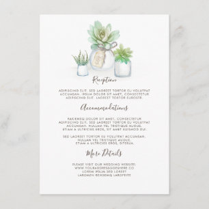 Carte D'accompagnement Mason Jar et Succulents Information Mariage Invité