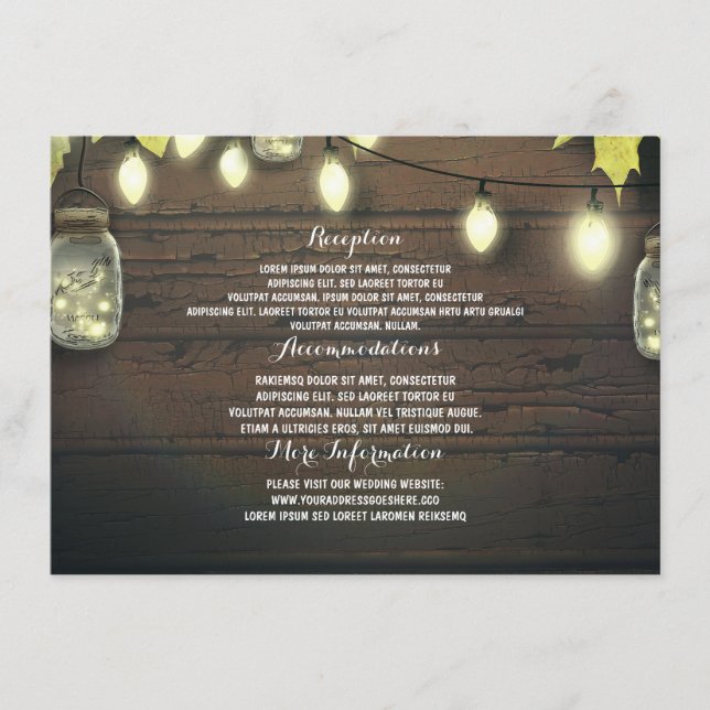 Carte D'accompagnement Mason Jars Lights Mariage de automne Informations  (Devant)