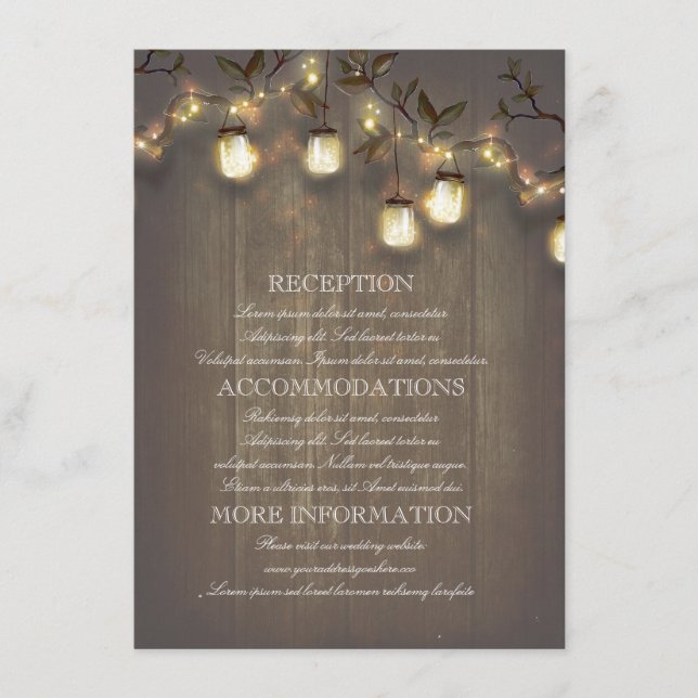 Carte D'accompagnement Mason Jars Lights Rustic Mariage campagnard Détail (Devant)