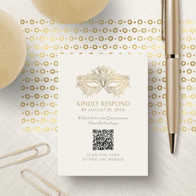 Carte D'accompagnement Masquerade Masque Quinceanera QR RSVP (Créateur téléchargé)