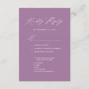 Carte D'accompagnement Mauve Élégant Script Minimaliste Mariage RSVP
