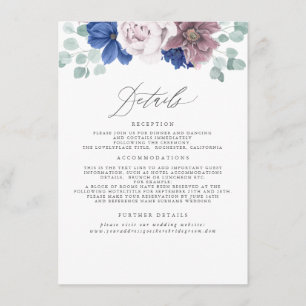 Carte D'accompagnement Mauve et Marine Blue Floral Information Mariage