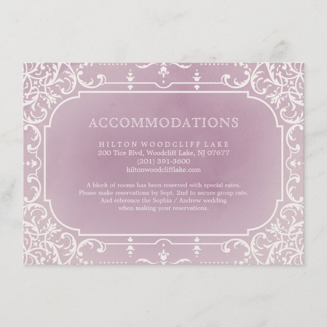 Carte D'accompagnement Mauve romantique vintage hébergement de mariage (Devant)