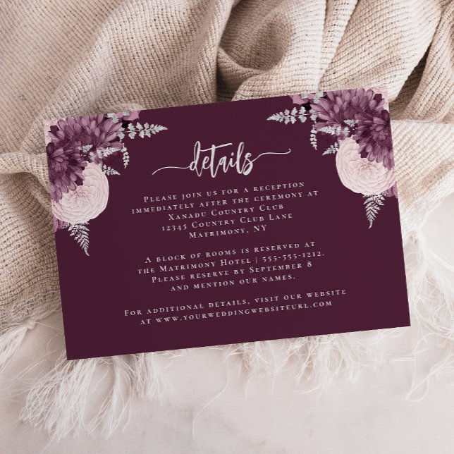 Carte D'accompagnement Mauve Silver Floral Wedding Details (Créateur téléchargé)