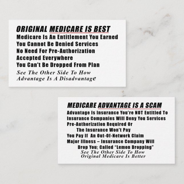 Carte D'accompagnement Medicare Information Card (Devant / Derrière)
