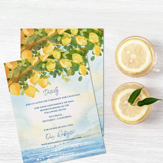Carte D'accompagnement Mediterranean Lemon Watercolor Wedding Details (Mediterranean Lemon Watercolor Wedding Details Enclosure Card)