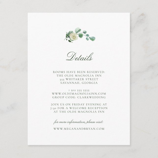 Carte D'accompagnement Megan Simple Greenery Mariage Détails sur le clien (Devant)