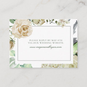 Carte D'accompagnement Megan White Roses Greenery Mariage Site RSVP