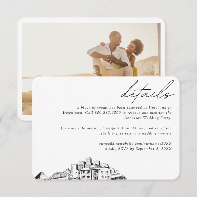 Carte D'accompagnement Memphis Mariage Hotel Détails du bloc de chambre (Devant / Derrière)