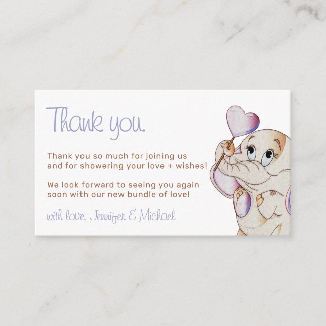 Carte D'accompagnement Merci à ballon bleu bleu pour éléphant (Devant)