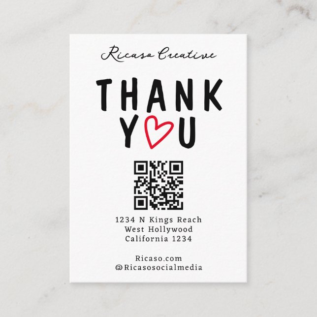 Carte D'accompagnement Merci avec coeur d'amour et code QR (Devant)